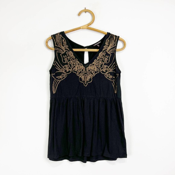 Victoria's Secret black and gold sequin cotton modal empire waist tank top Small - Picture 4 of 8